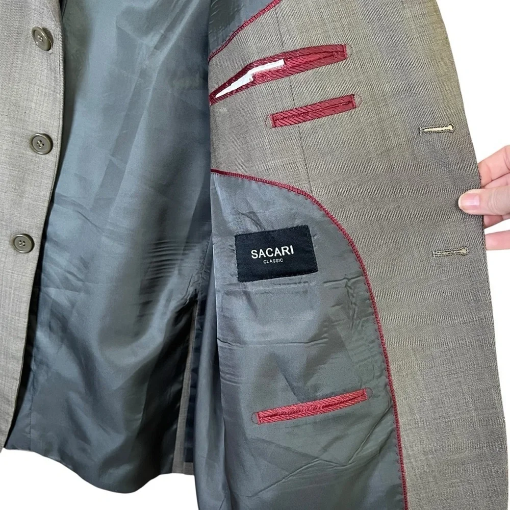 SACARI Classic 100% Merino Wool Gray Blazer Jacket Men’s 46R Suit Coat 3-Button